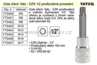 Gola ořech XZN M14 prodloužený 1/2" YT-0455