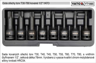 Nástrčné hlavice torx kované sada 8 kusů T30-T80 Yato
