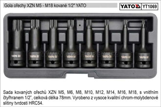 Nástrčné hlavice XZN sada 8 kusů kované M5-M18 Yato