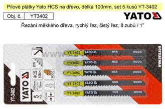 Pilové plátky Yato HCS na dřevo set 5 kusů YT-3402