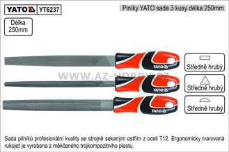 Pilníky  YATO délka 250mm sada 3 kusy