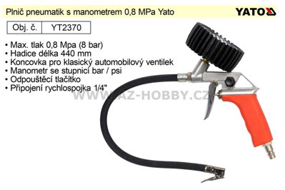 Plnič pneumatik s manometrem 0,8 MPa Yato
