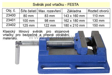 Svěrák na stojanovou vrtačku šíře 100 mm