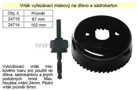 Vrták   vyřezávací miskový průměr 73 mm na dřevo a sádrokarton