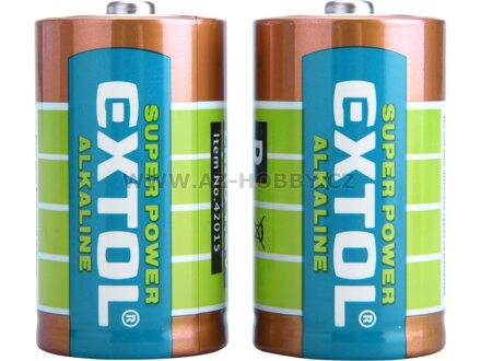 EXTOL ENERGY Tužkové baterie D 1,5V (LR20) alkalické, balení 2ks