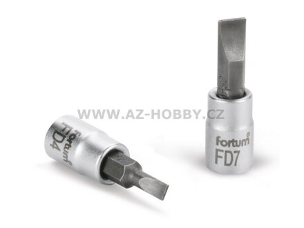 hlavice zástrčná šroubovák plochý, 1/4", 4mm, L 37mm, CrV/S2, FORTUM