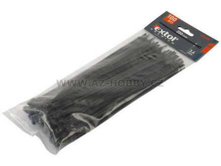 pásky stahovací černé, 380x7,6mm, 50ks, NYLON, EXTOL PREMIUM