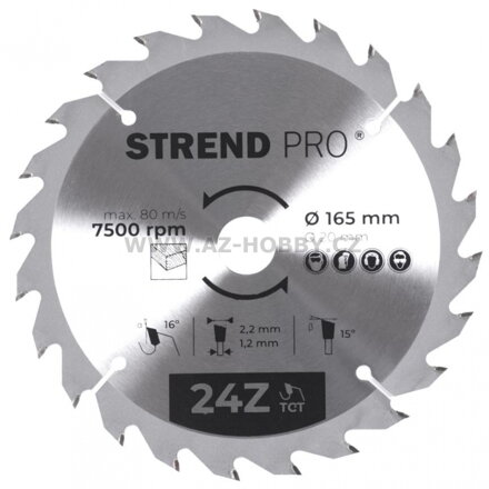 STREND PRO Pilový kotouč na dřevo s SK plátky 165x2.2x20/16mm 24 zubů