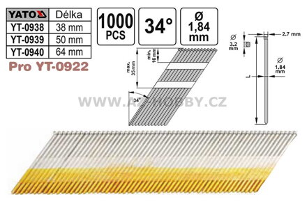 Hřebíky pro hřebíkovačku YT0922 průměr 1,84mm délka 38mm