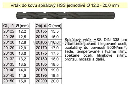 Vrták do kovu HSS 30,0mm - jednotlivě  stopka 13mm