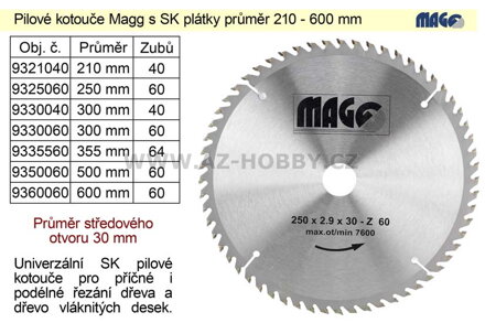 Pilový kotouč s SK plátky 500x30mm 60 zubů Magg