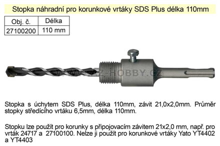 Stopka náhradní pro korunkové vrtáky SDS Plus délka 110mm