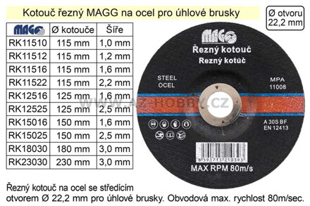 Kotouč řezný na  ocel 125x1,6mm MAGG