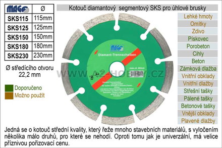 Kotouč diamantový segmentový pro úhlové brusky SKS230