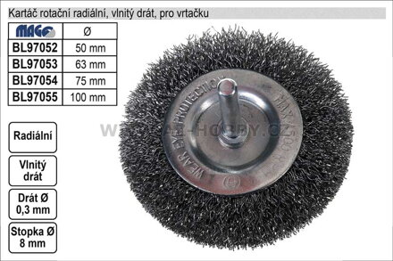 Kartáč rotační radiální  63mm vlnitý drát pro vrtačku