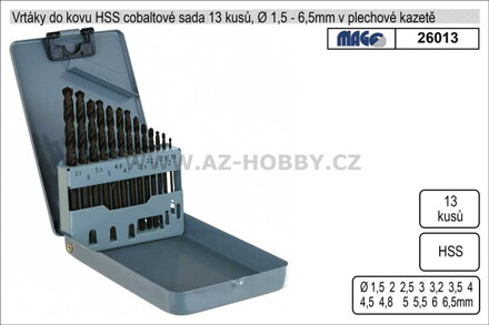 Vrtáky do kovu 1-6,5mm HSS 13 kusů v plechové kazetě
