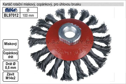 Kartáč  rotační miskový 100mm copánkový pro úhlovou brusku