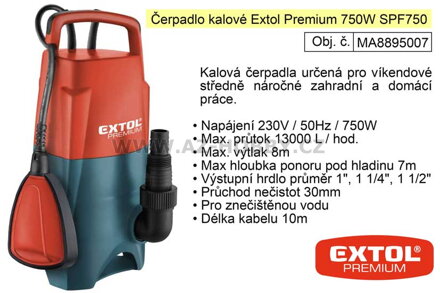 Čerpadlo kalové Extol Premium 750W SPF 750