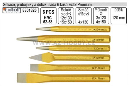 Sekáče průbojníky a důlčíky sada 6 kusů Extol Premium