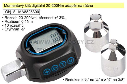 Momentový klíč digitální 20-200Nm adapér na ráčnu 8825300 - Extol