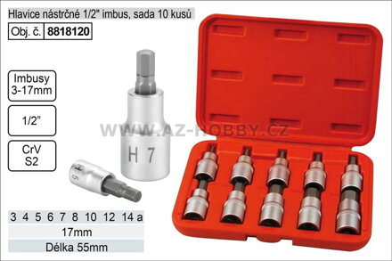 Gola ořechy imbus 1/ 2" sada 10 kusů H3-H17