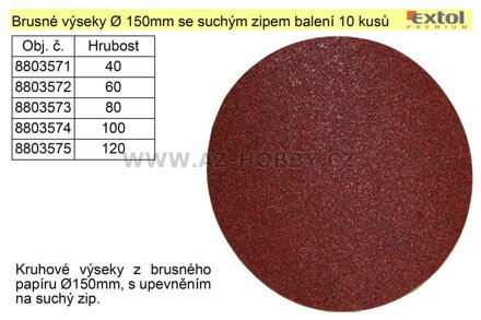 Brusný výsek 150mm Z120 se suchým zipem balení 10 kusů