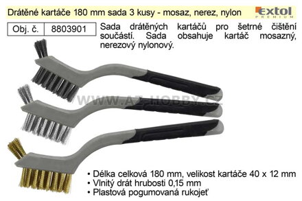 Drátěné kartáče 180 mm sada 3 kusy mosaz nerez nylon