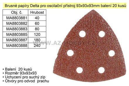 Brusné papíry Delta Z-60 pro oscilační přístroj 93x93x93mm balení 20 kusů