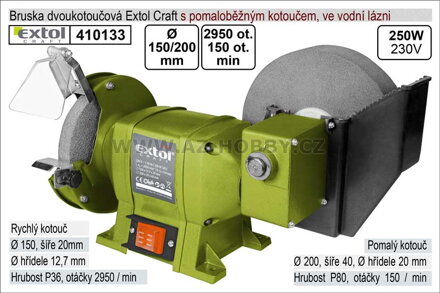 Bruska dvoukotoučová  Extol Craft 150mm/200mm 250W pomaloběžná