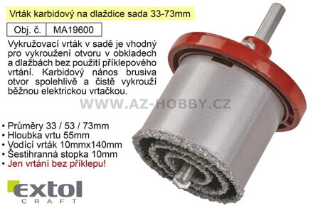 Vrták karbidový na dlaždice sada 33-73mm vykružovací 19600