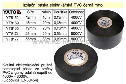 Izolační páska elektrikářská PVC šíře 12mm délka 10m černá Yato