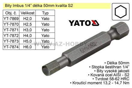 Bit Imbus H2x50mm 1/4' Yato