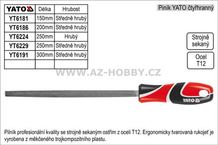 Pilník  YATO čtyřhranný délka 250mm  středně hrubý