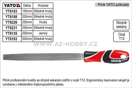 Pilník  YATO půlkulatý délka 250mm  hrubý