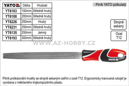 Pilník  YATO půlkulatý délka 200mm  středně hrubý