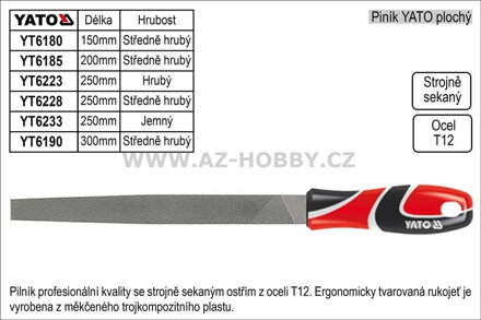 Pilník  YATO plochý délka 200mm středně hrubý