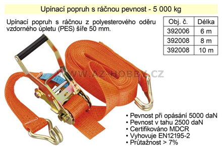 Popruh upínací s ráčnou 5 T/10 m / 50 mm