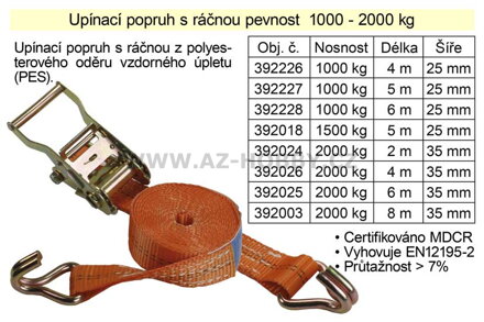 Popruh upínací s ráčnou 2 T/ 8 m / 35 mm