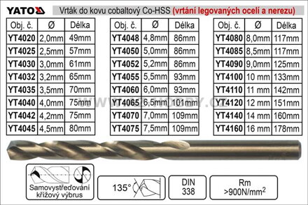 Vrták do kovu HSS-Co cobaltový 10,0 mm, balení 1 kus