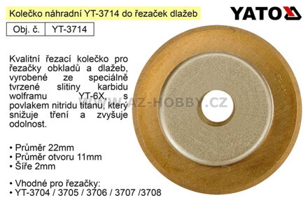 Kolečko řezací náhradní YT-3714 pro řezačky dlažeb