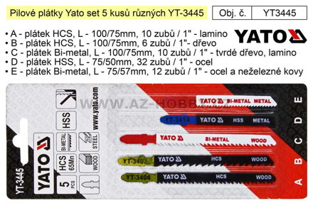 Pilové plátky Yato set 5 kusů různých YT-3445