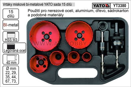Vrtáky   YATO vyřezávací bimetalové miskové sada  8 dílů 22-73mm