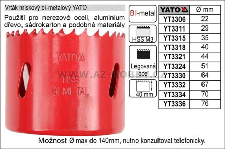 Vrták   YATO vyřezávací bimetalový miskový průměr 51mm