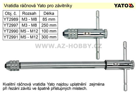 Vratidlo závitové ráčnové Yato délka 250mm pro závitníky M3 - M10