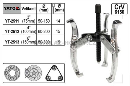 Stahovák  YATO 3-ramenný šíře ramen 150mm délka  75mm