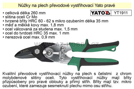 Nůžky na plech převodové  Yato pravé 260 mm