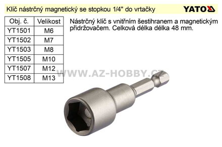 Klíč nástrčný M10 magnetický se stopkou 1/4" do vrtačky