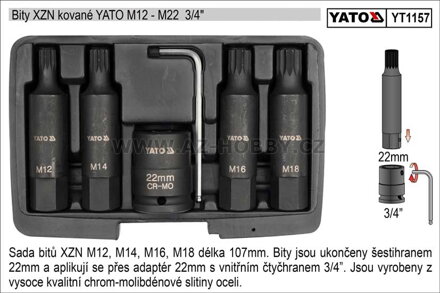 Bity XZN kované sada 6 dílů YATO M12-M18 se stopkou 3/4"