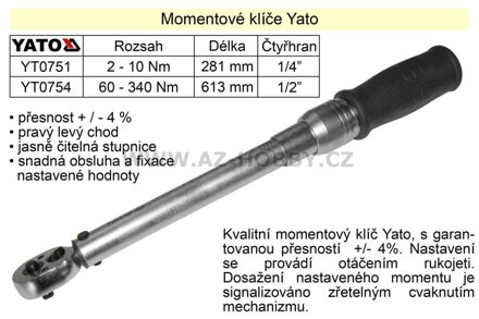 Momentový klíč ohybový  60 - 340 Nm 1/2"  Yato YT-0754
