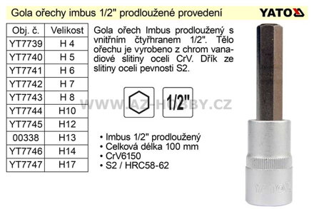 Gola ořech imbus 1/2" prodloužený  H 8 YT-7743